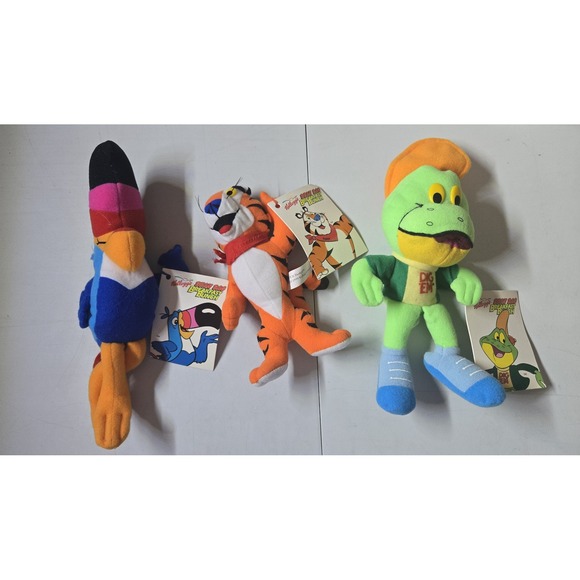 Kelloggs Breakfast Bunch Toucan Sam Tony the Tiger Dig Em Frogs Plush Toys - Picture 1 of 8